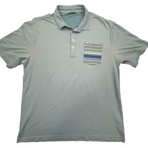 Travis Mathew Polo Shirt Mens XL Blue Short Sleeve Golf Striped Pocket
